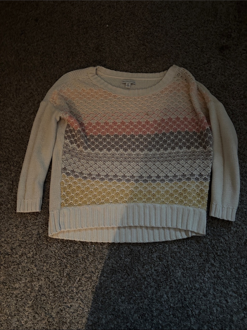 American Eagle Outfitters Light Cream Women's Knit Sweater with Pastel Stripes